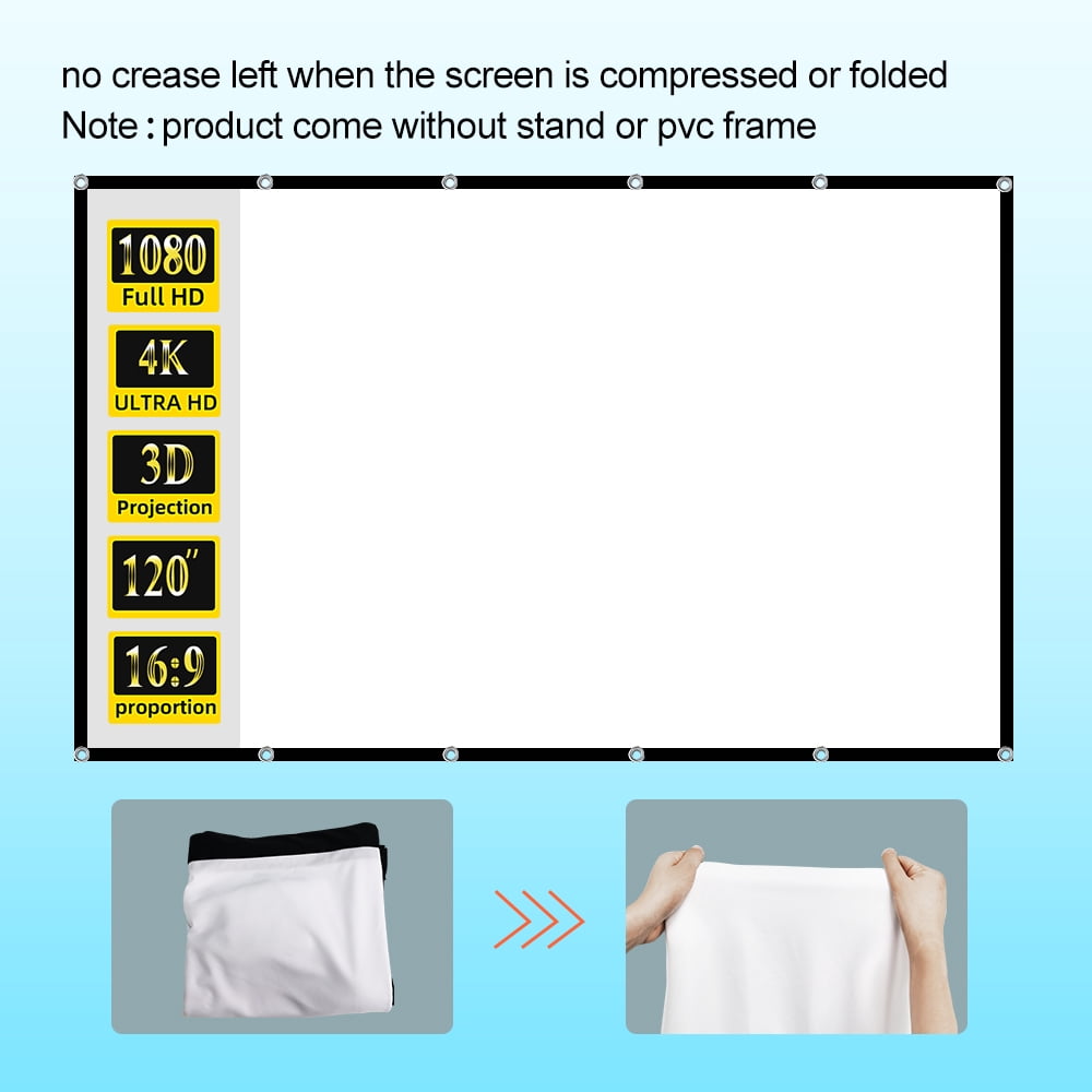 GAINVANE Outdoor Projection Screen 150 Inch, Washable Projector Screen 16:9 Foldable Wrinkle Resistant Portable Projector Cinema Screen for Home Theater Outdoor Indoor Support Double-sided Projection
