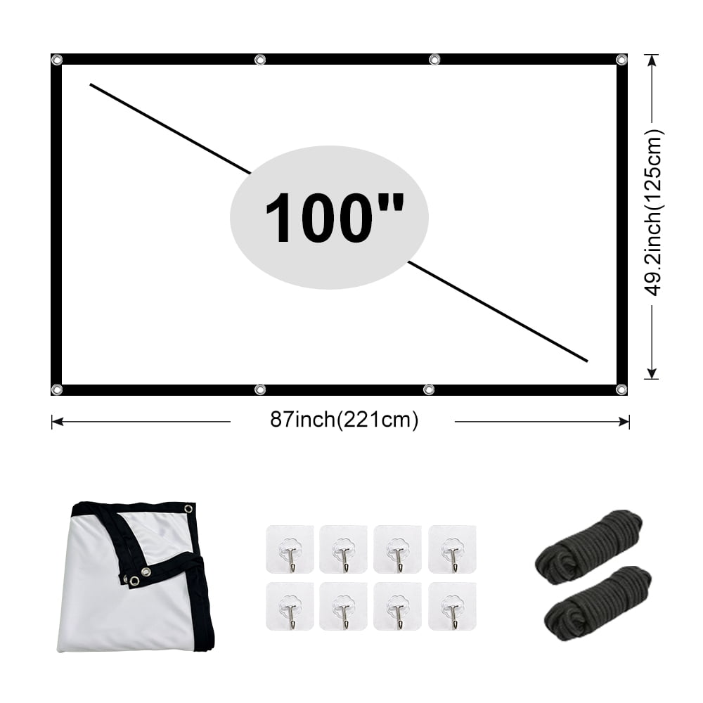 HVKDIEB Projection Screen 100 Inch Wall Mount Projector Screens, White, GMD100, New, 1 Count