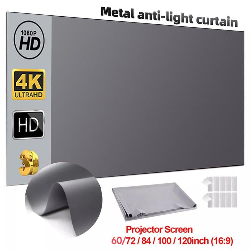 16:9 Foldable Metal Anti-Light Projector Screen 4K HD Metallic Coating Anti-Glare Portable Projection Curtain Indoor Outdoor Home Theater Movie Screen(Grey-60In)