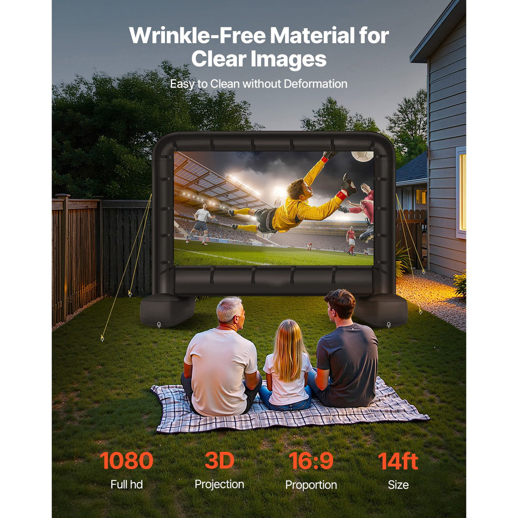 14FT 16:9 Inflatable Movie Screen, 600D Washable Outdoor Projection Screen with Storage Bag for Home Theater & Theme Party