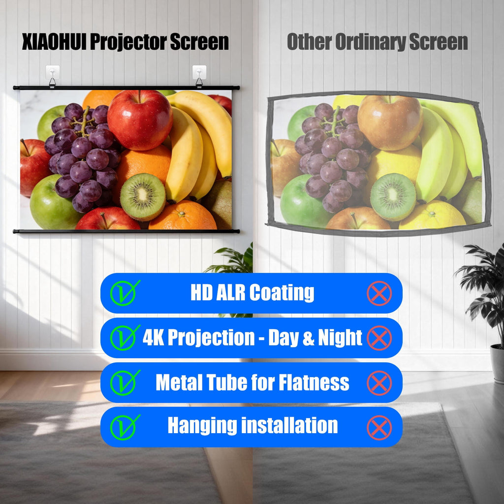 XIAOHUI 84 inch Projector Screen for Indoor Outdoor, Portable Hanging Projection Screen for Home Theater Movie Nights, 16:9 HD 4K