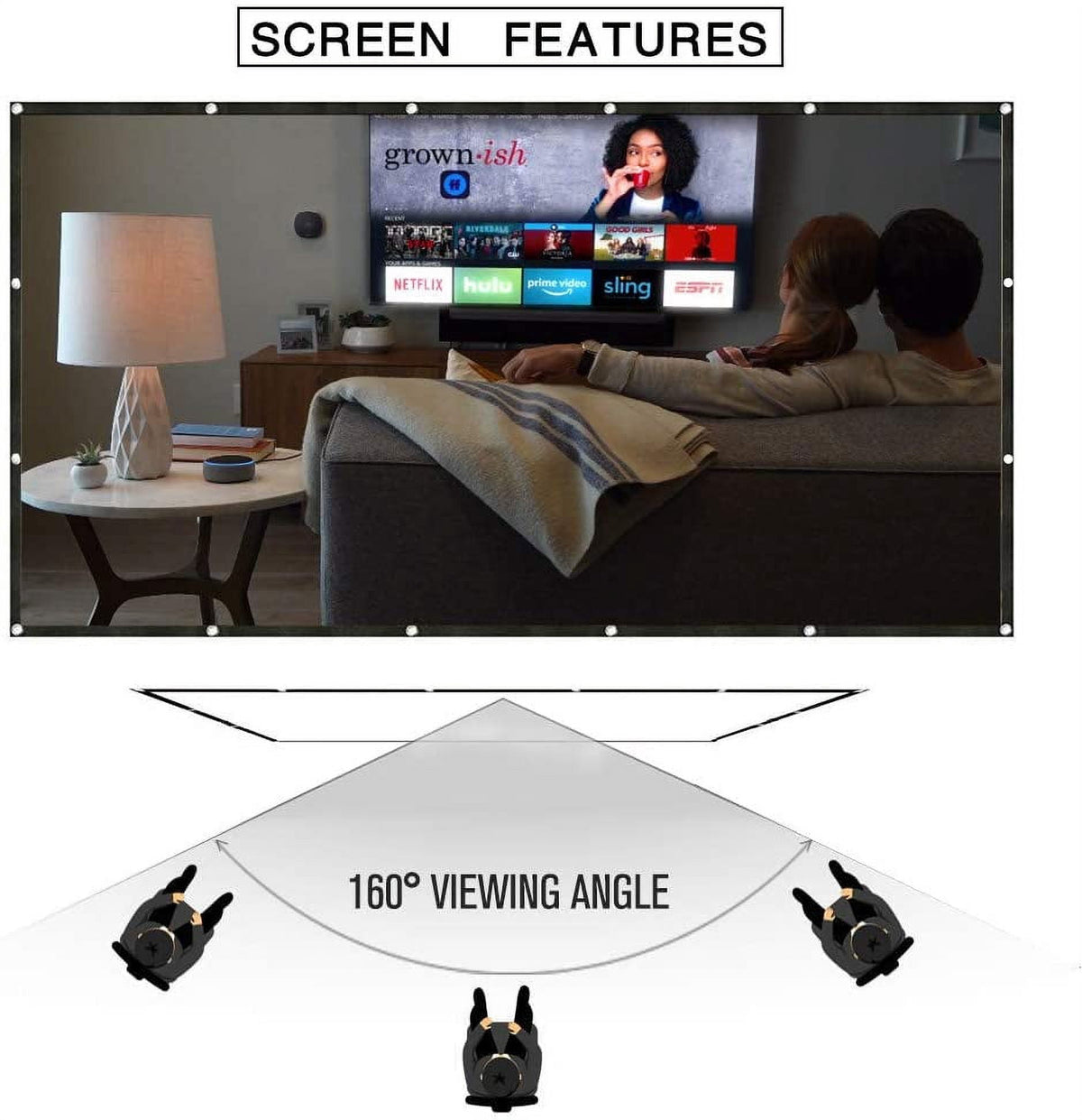 Projector Screen with Stand Foldable Portable Movie Screen 120 Inch, HD 4K Double Sided Projection Screen Indoor Outdoor Projector Movies Screen for Home Theater,16:9
