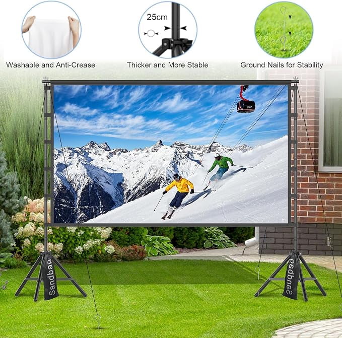 Florascent 120 inch Projector Screen with Stand, 4K HD 16:9 Foldable Anti-Crease Indoor Outdoor Movie Screen, Portable Projection Screen for Backyard Theater, Camping, and Sports Viewing Parties