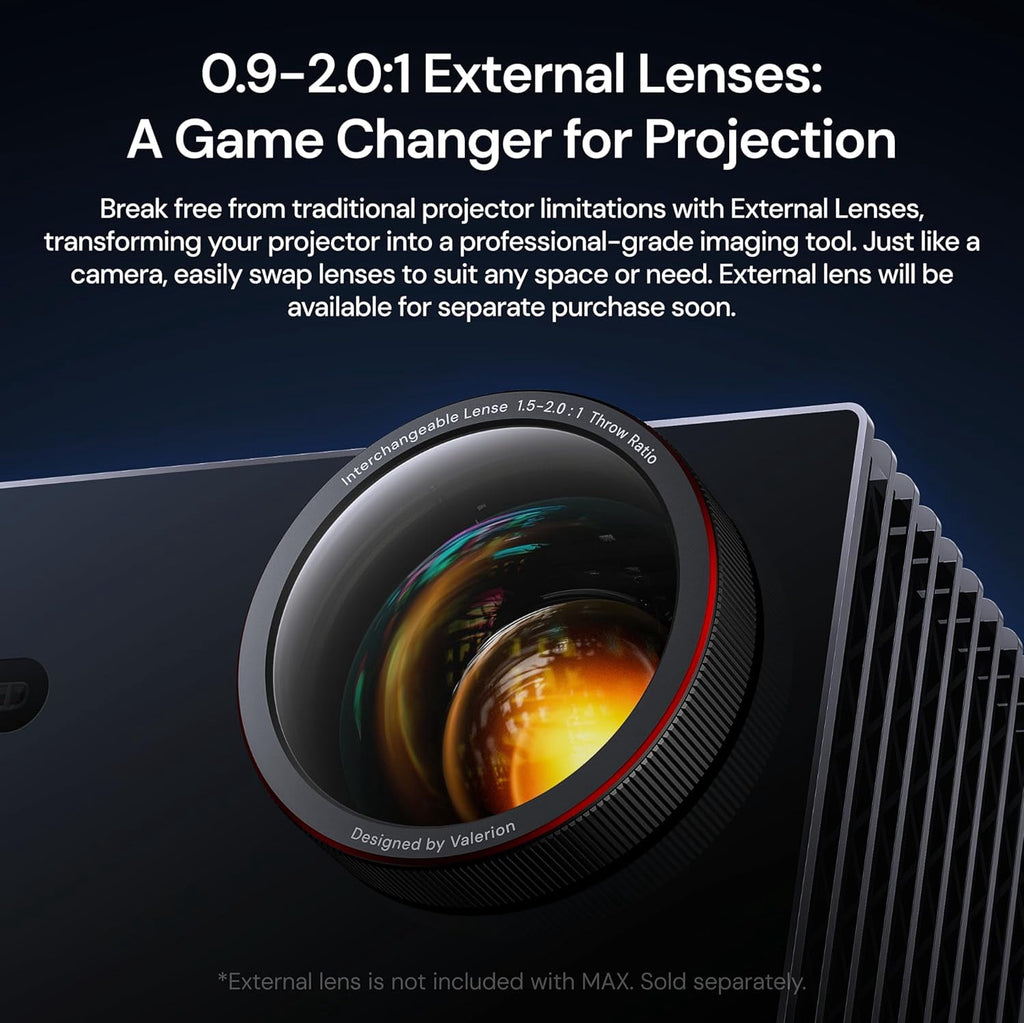 Valerion VisionMaster Max 4K Laser Projector, 3500 ISO Lumens, Anti-RBE, Speckle-Reduction, Flagship Black Level, 0.9–1.5:1 Optical Zoom, 300", IMAX Enhanced, HDR10+, 3D