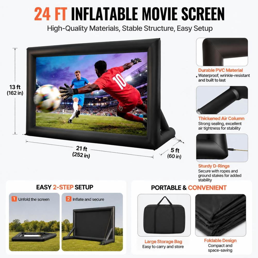 Inflatable Movie Screen, 24 Ft, Front and Rear Projection Capability, Quick Setup, Portable Storage Bag Included