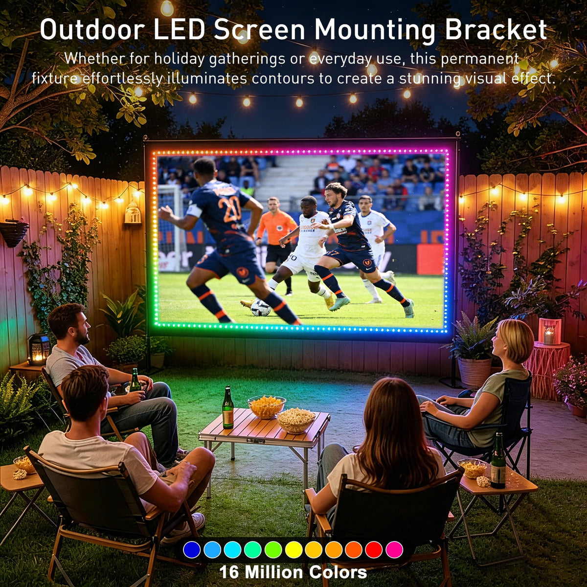 150 Inch Projector Screen with LED Strip & Smart LED Lights 4K Ultra HD Wrinkle-Free Projection Screen with 160° Wide Viewing Angle, Perfect for Ball Games, Sports Matches, TV Shows, Movies & Indoor