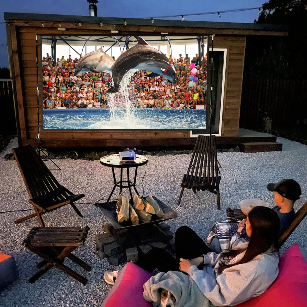 Outdoor Projector Screen with Stand, 100 Inch Portable Foldable HD Movie Screen Double Sided Wrinkle-Free Projection Screen with Carry Bag for Backyard Night