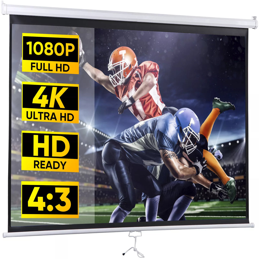 SuperDeal Projector Screen 72 inch 4:3 HD PVC Manual Projection Screen Home Theater Office White