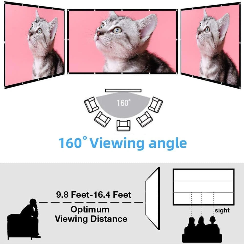 HVKDIEB Projector Screen 200 Inch 16:9 Washable Foldable Anti Wrinkle Portable Projector Cinema Screen for Home Theater Outdoor Indoor, Manual Wall Mounting,