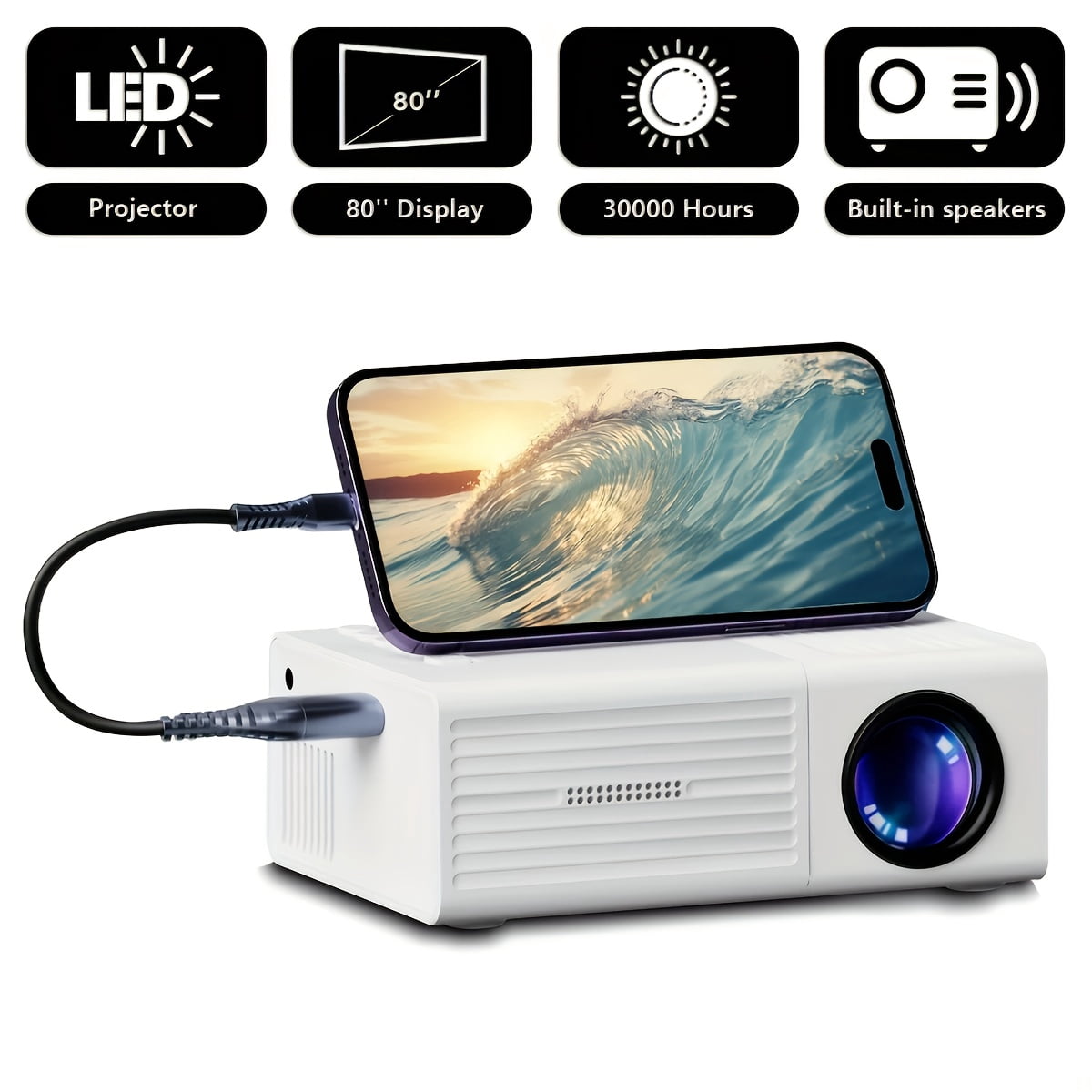 Mini Portable Projector Portable Video Projector with Full HD 4K Support, 720P Local, Smart Tv-Like LCD Display, Compatible with Smartphones/Tablets/Laptops, USB, for Theater, Gaming, Movies