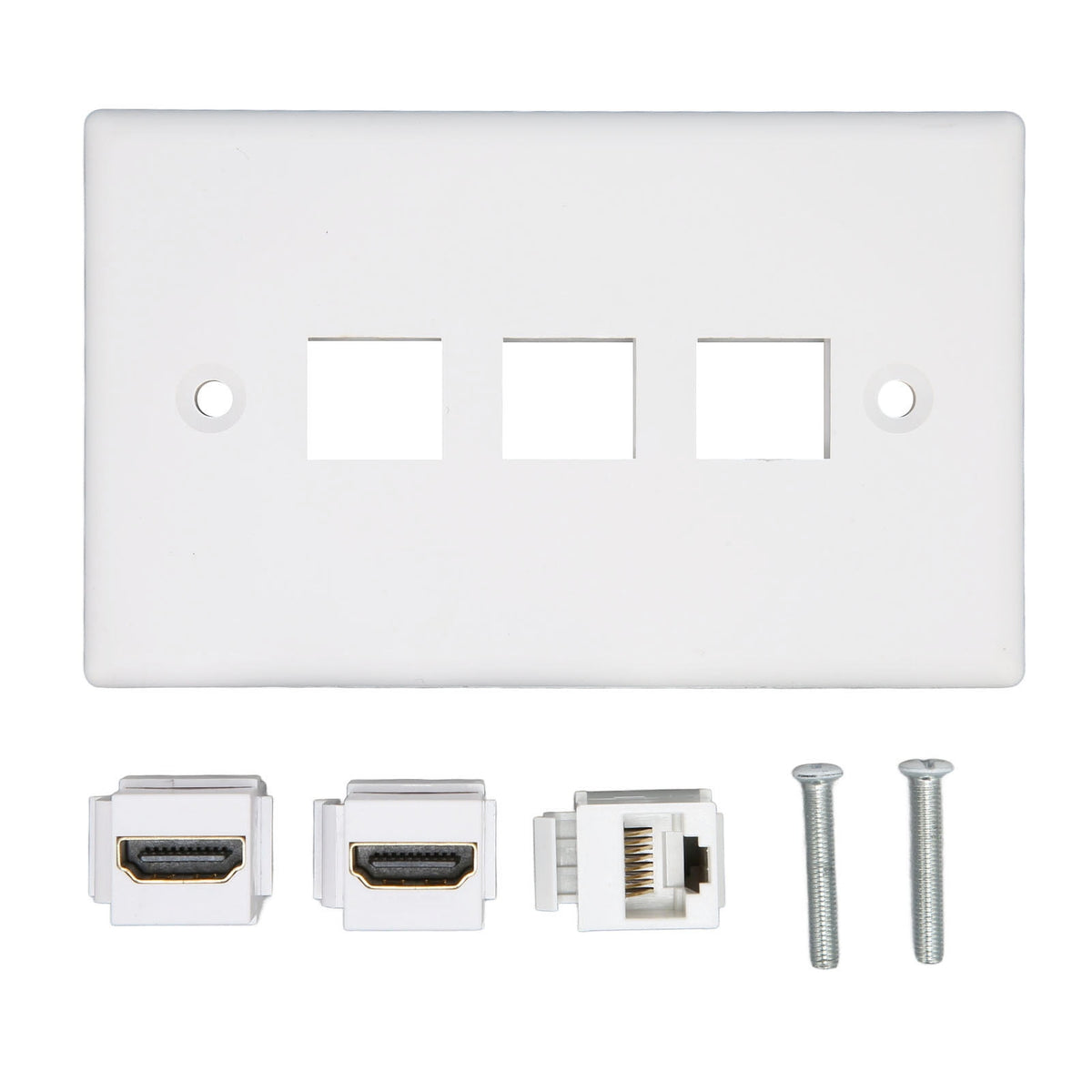 2 Port 4K HD Multimedia Interface Ethernet Wall Plate Soldering Free 1 Port Cat6 Keystone Wall Plate for HDTV Projector