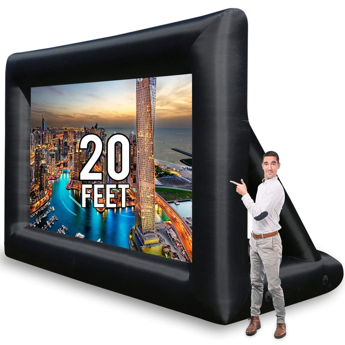 20 Feet Blow Up Projector Screen Outdoor Movie Home Theater Screen - Includes Inflation Fan, Tie-Downs and Storage Bag