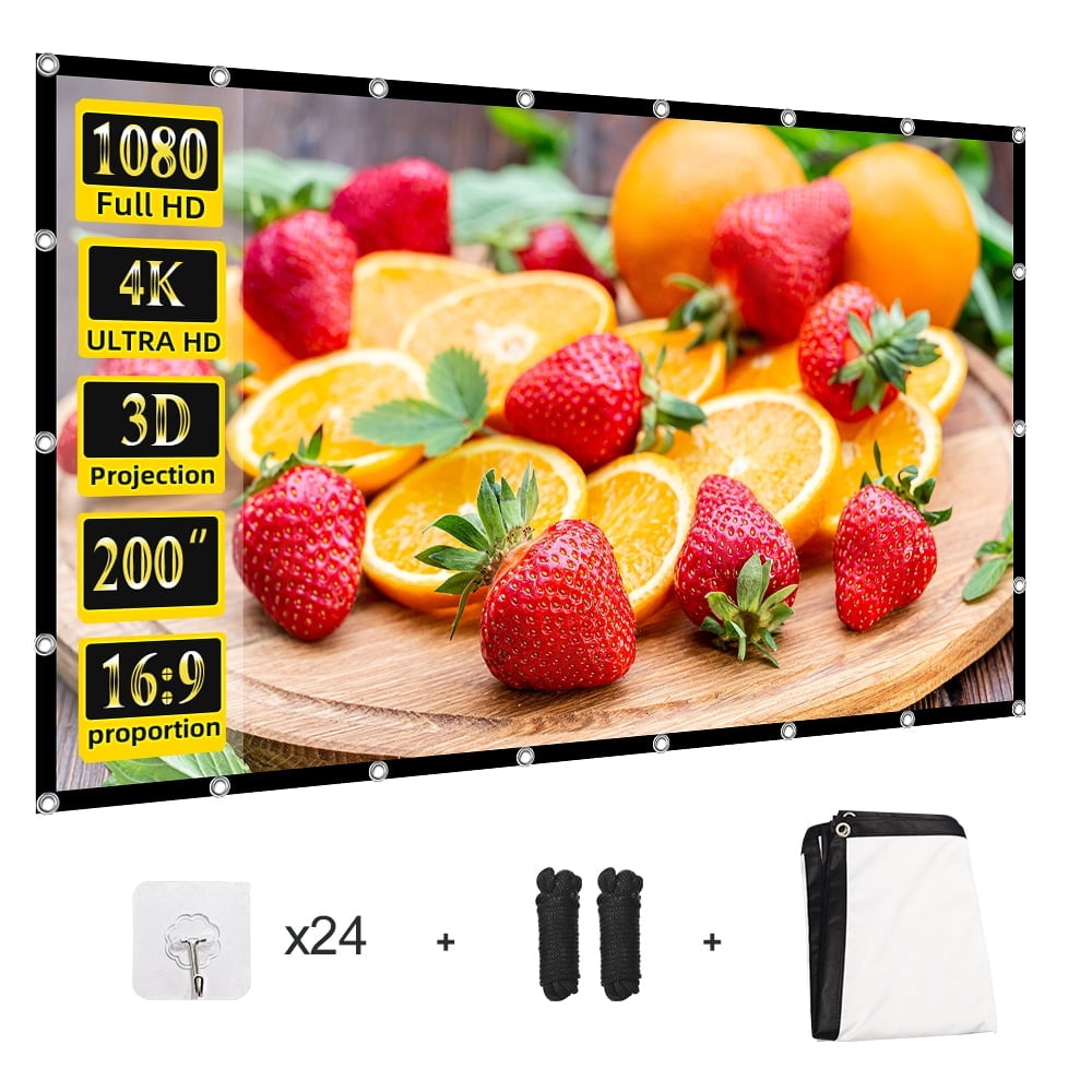 200 inch Outdoor Projector Screen,Foldable Washable Anti-Crease Portable Projection Screen Projector 4K 16:9 HD Rear Front Movies Screen for Backyard Home Theater Office