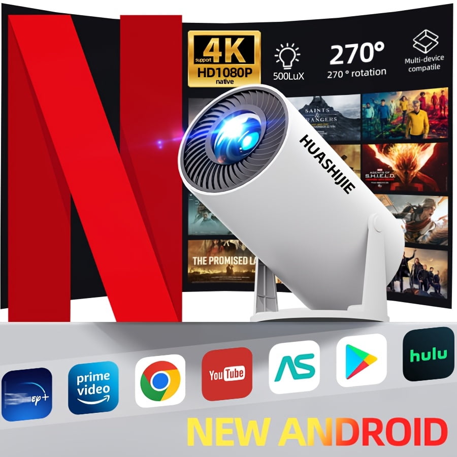 2025 Ultra HD 5G smart Projector, native 1080P Home Theater, 180° Rotation for Wall Projection, Wireless Casting from Phone/PC, for Online Class, Fitness, Office, Camping, Living & Bedroom
