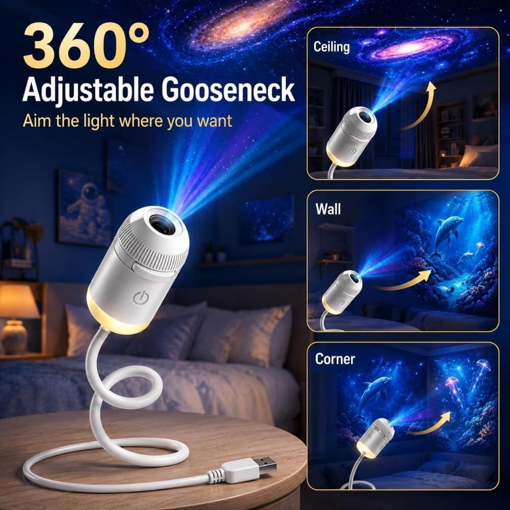 2026 Upgraded Plug and Play Hd Star Projector with 12 Films, Hd Smart Dynamic 5D Holographic Night Light Projector, 2-in-1 Galaxy Star Projector, 360 Rotating, USB Powered (with 12 Films)