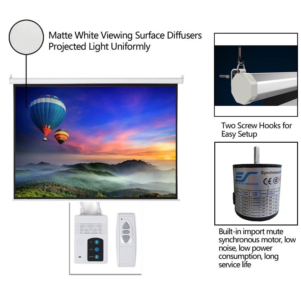 100 Inch Motorized Projector Screen, 4:3 Electric Projection Screen with Remote Control, Matte White Wall Ceiling Mount Movie Screen, White Case