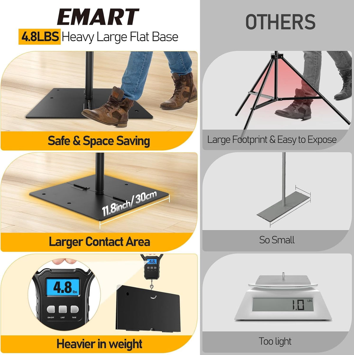EMART 120in Projector Screen with Stand, 16:9 4K HD Portable Outdoor and Indoor Movie Screen, Heavy‑Duty Flat Base for Backyard,Party, Home Theater