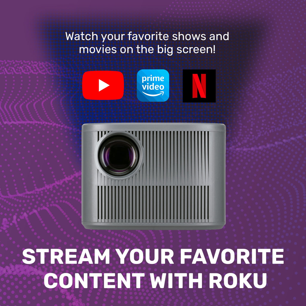 RCA 720P HD Roku Smart Home Theater Projector With Roku Express Streaming, 150 ANSI, RPJ185, Black