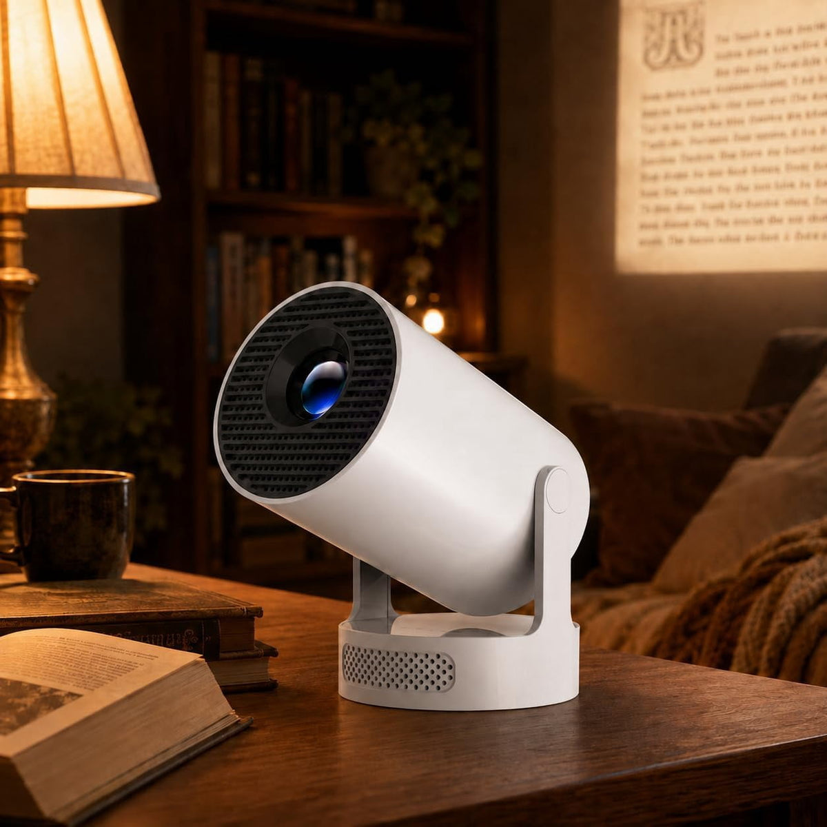 BookCast Projector, Book Cast Smart Projector with 180° Rotating Stand, Auto Keystone and Built-in Apps, 4K Support for Bedroom Reading, Movies and Home Entertainment