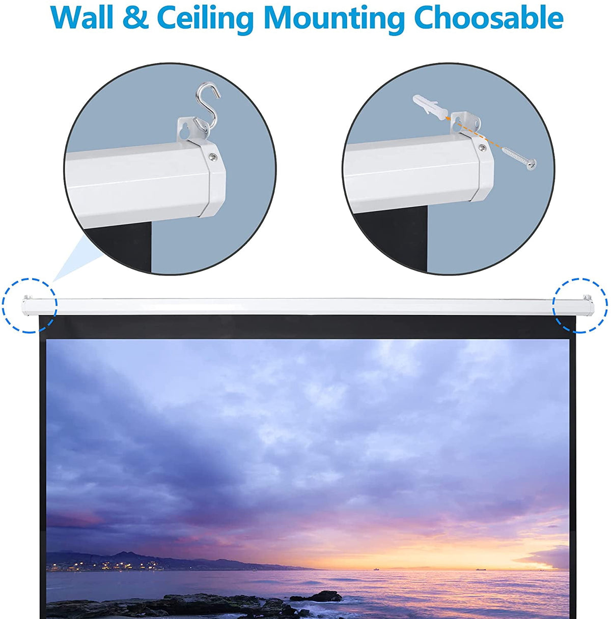 80'' 16:9 HD Projection Screen Foldable Anti-Crease Portable Projector Movie Screen Manual Pull Down for Home Theater Presentation Education Outdoor Indoor Public Display, Black