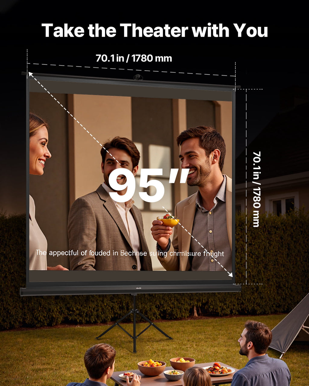 VEVOR Projector Screen with Stand, 70 x 70 Inch 160° Wide Angle Indoor Outdoor Projection Screen, 1:1 4K HD Wrinkleless Portable Tripod Screens with Bag, for Movie, Home Theater, Office Presentation
