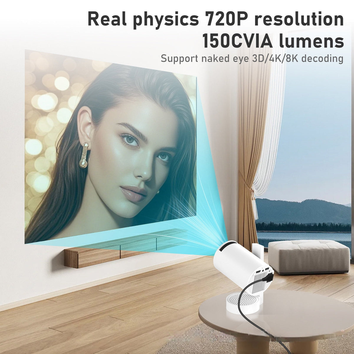 JGJJUGN Portable Mini Projector 4K Resolution Bluetooth Built-In Speaker Telescopic Stand 5G Connectivity for Home Theater Entertainment