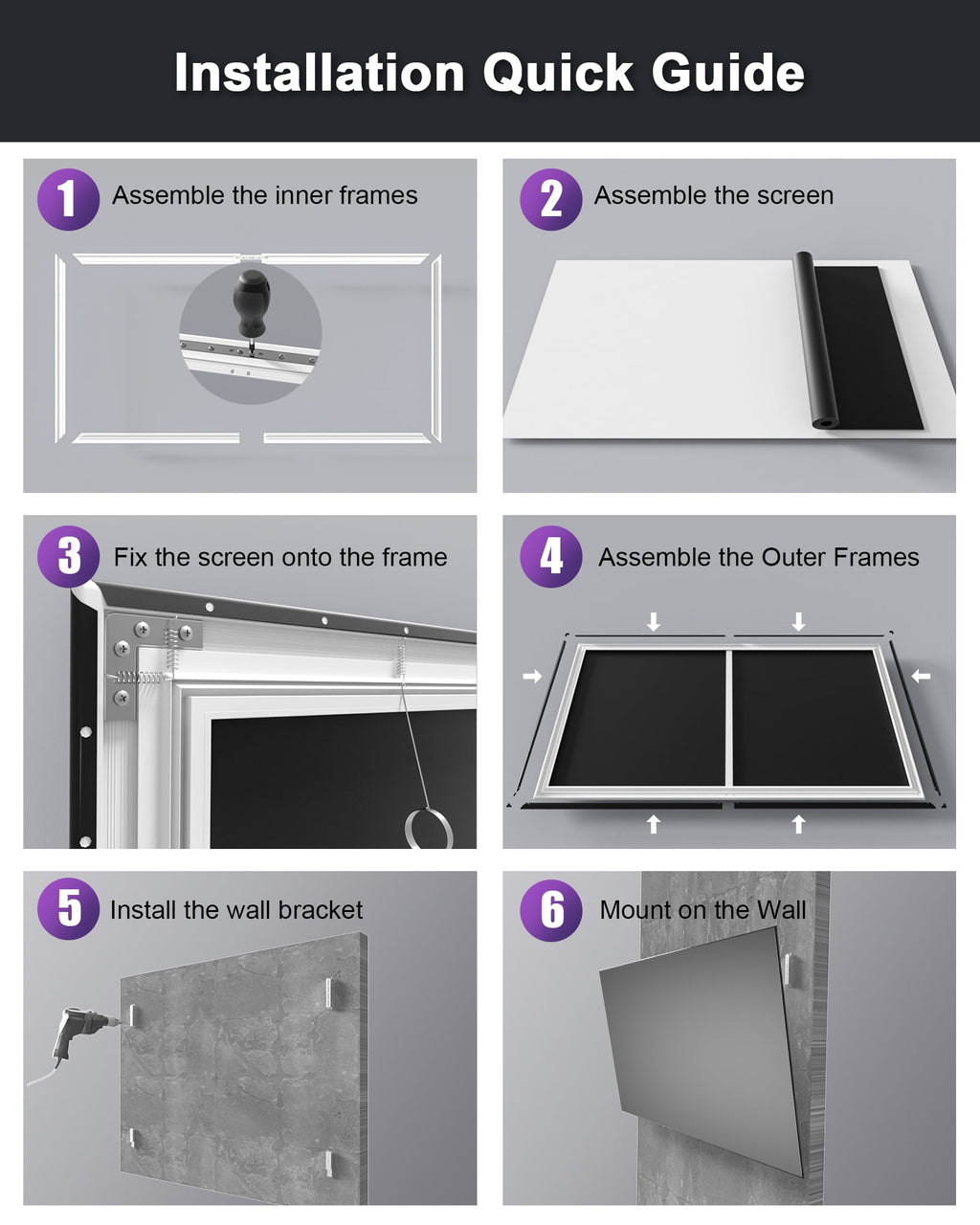 AWOL VISION 120" 16:9 Projector Screen, Fixed Frame Wall Mount Matte White Screen Compatible all type projectors MW-120
