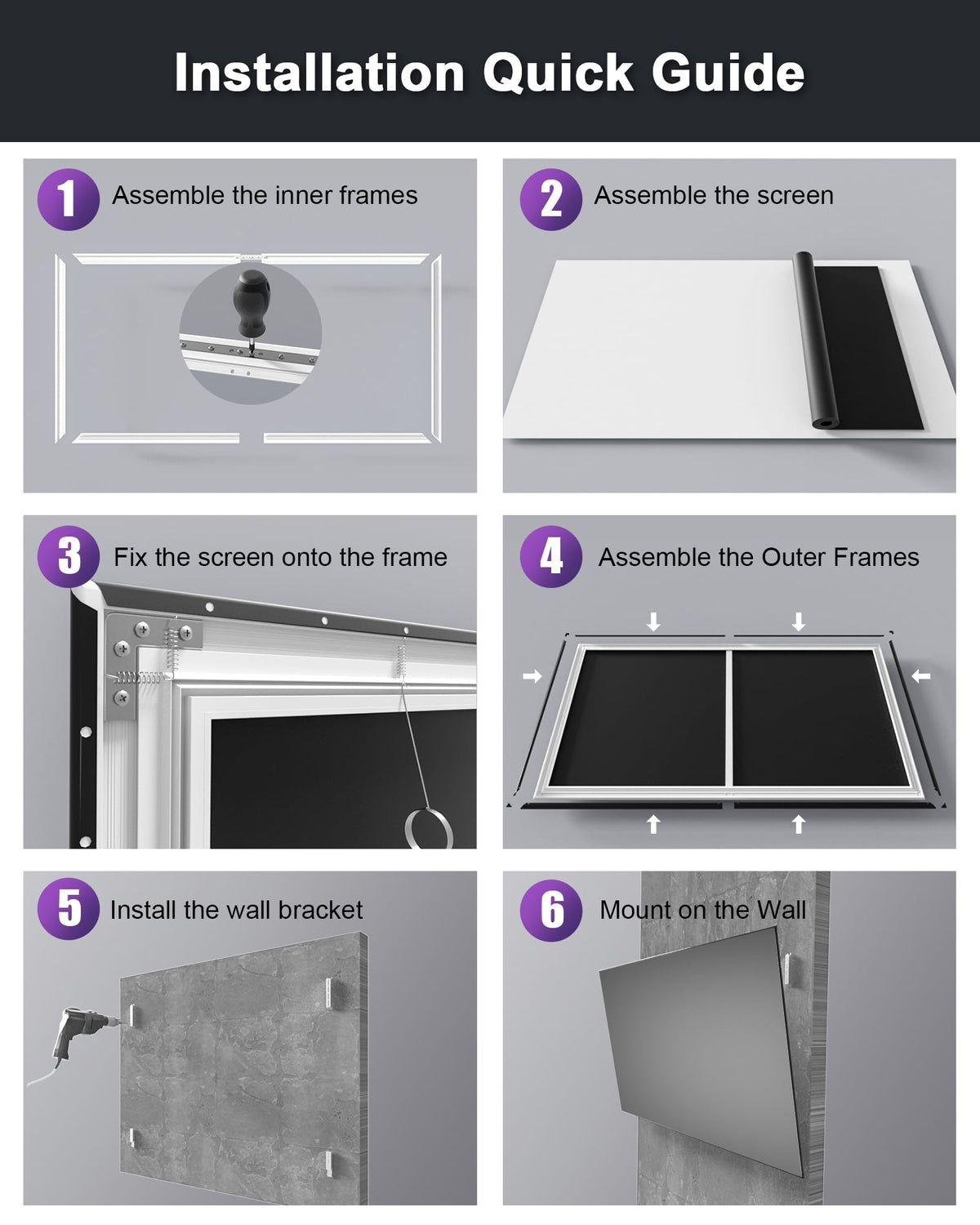 AWOL VISION 120" 16:9 Projector Screen, Fixed Frame Wall Mount Matte White Screen Compatible all type projectors MW-120