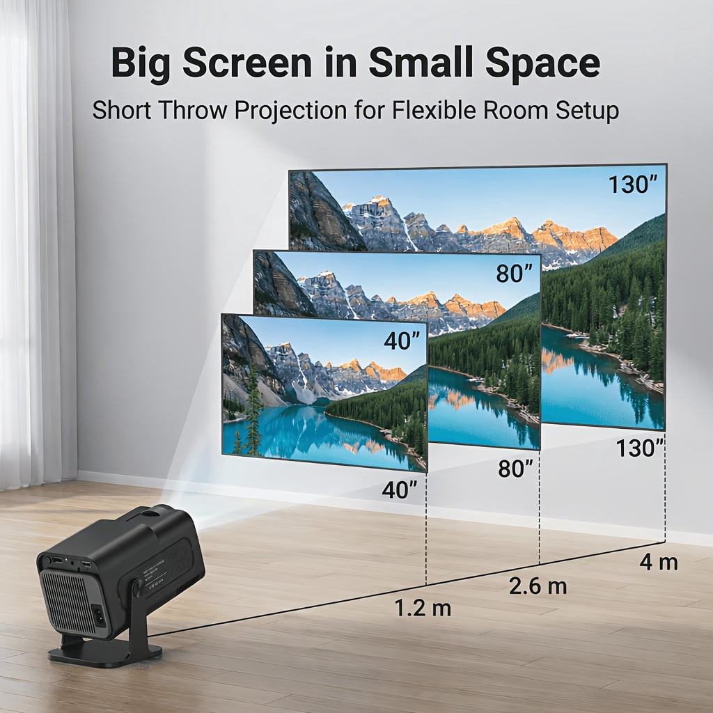 Portable Smart Projector Native 1080P with 4K Support, WiFi 6 & Bluetooth 5.4, Android 11, Wireless Screen Mirroring, USB/HD Connectivity, Auto Keystone, Outdoor Home Theater Gaming Projector