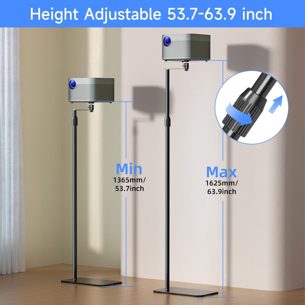 Projector Stand Against Wall Hidden Stand, 360°Swivel, Height Adjustable, Mini Projector Mount Bracket,