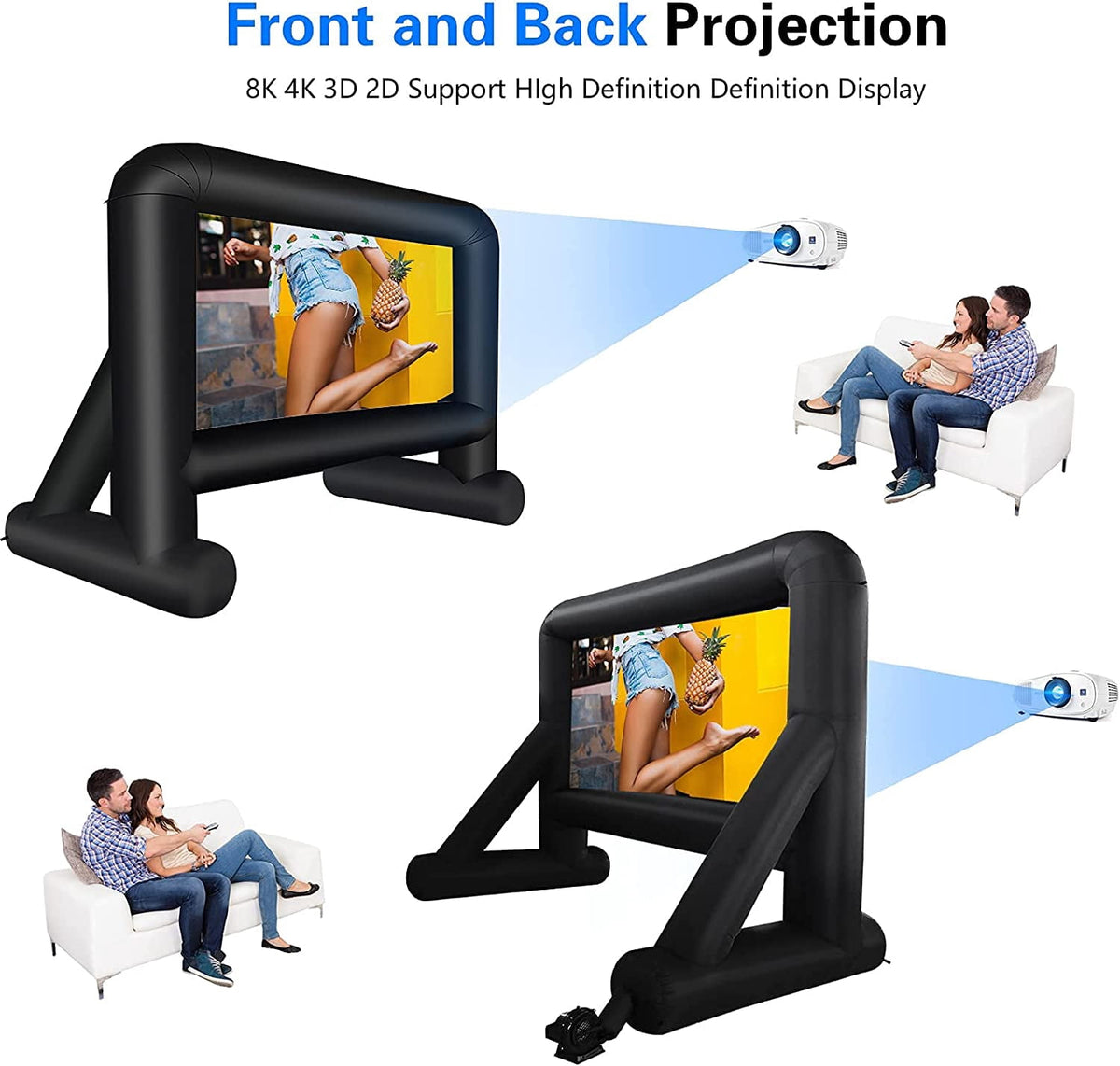 16 Feet Inflatable Movie Screen Outdoor, Projection Screen with Air Blower, Tie-Downs and Storage Bag - Easy Set up, Blow Up Screen for Backyard Movie Night, Theme Party