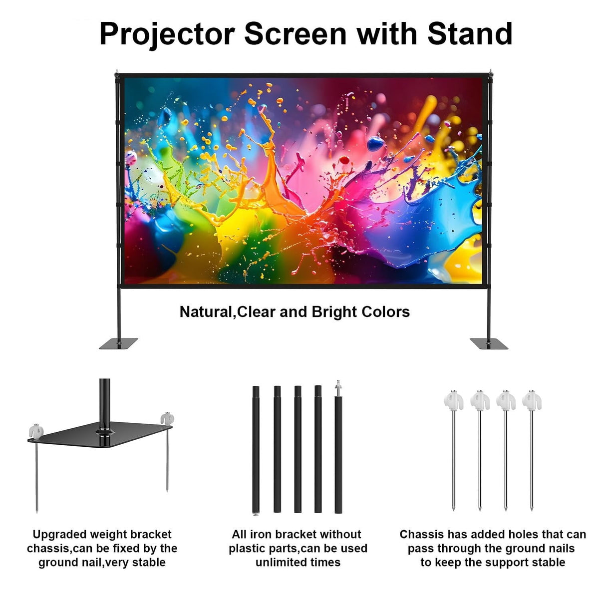 Projector Screen with Stand - 100 Inch Outdoor Projector Screen Portable Projector Screens 16:9 4K HD Outdoor Movie Screen with Carry Bag Can Enjoy Home Theater Projection Screen