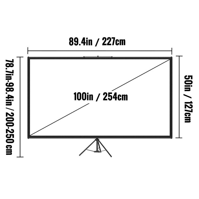 VEVOR Tripod Projector Screen with Stand 100inch 16:9 4K HD Projection Screen Stand Wrinkle-Free Height Adjustable Portable Screen for Projector Indoor & Outdoor for Movie, Home Cinema, Gaming, Offic