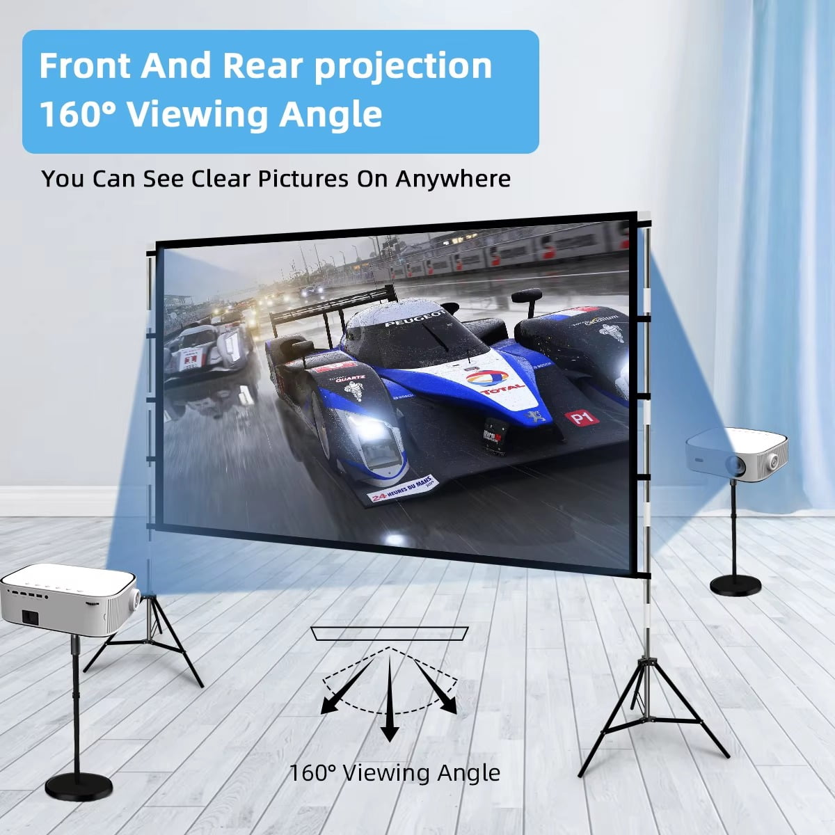 HVKDIEB Grey ALR Projector Screen with Stand, Portable 84 Inch 16:9 Projection Screen with Double Tripod & Carry Bag for Indoor Outdoor Home Theater Movie Night