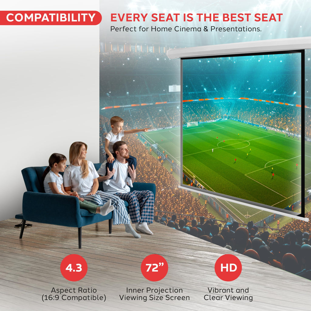 Pyle 72" Portable Motorized Matte White Projector Screen Automatic Projection Display W/ Wall Mount