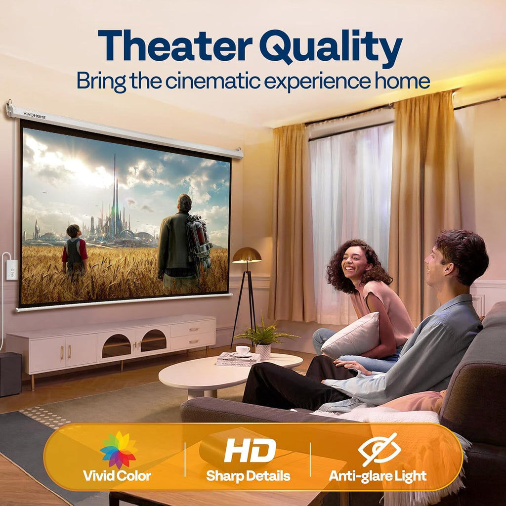 SPECSTAR Motorized Projector Screen with Remote, 16:9 84 Inch Auto Electric Projection Screen, HD 4K Movie Screen for Home Theater, Cinema, Office (73 x 41 Black)