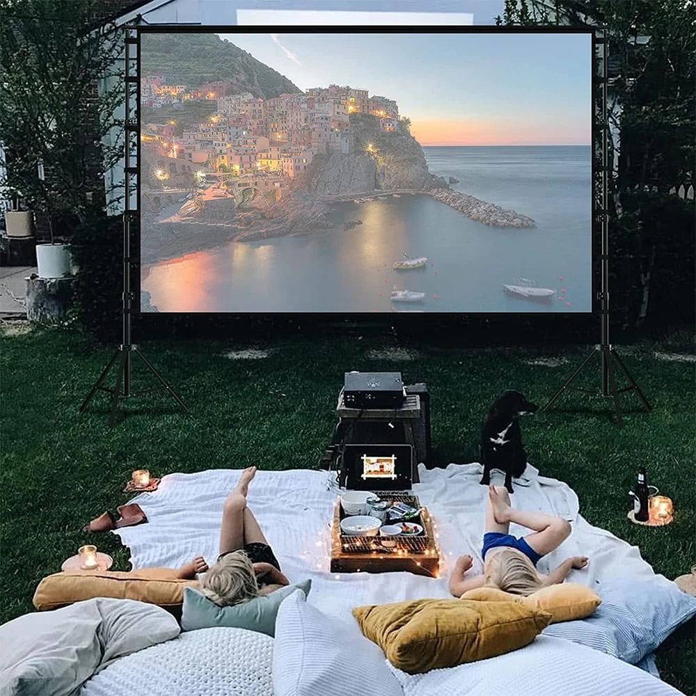 HVKDIEB 150 inch Projector Screen With Stand Soft Grey Wrinkle-Free Anti-Light 160° Viewing Angle Reflective Screen Outdoor