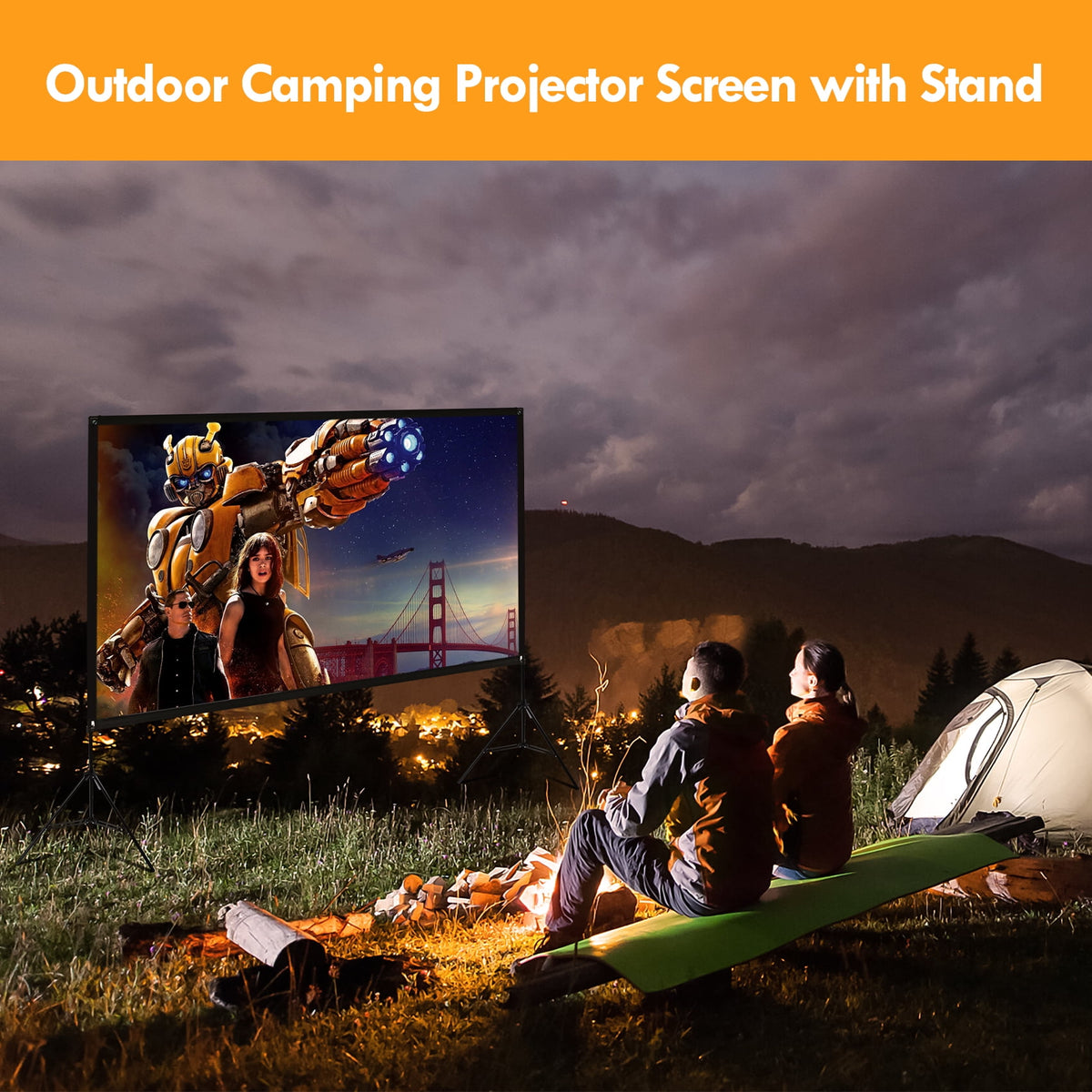 Outdoor Projector Screen with Stand, 100 inch 4K HD 16:9 Portable Movie Screen Wrinkle-Free Projection Screen with Carry Bag for Home Theater Movies Night