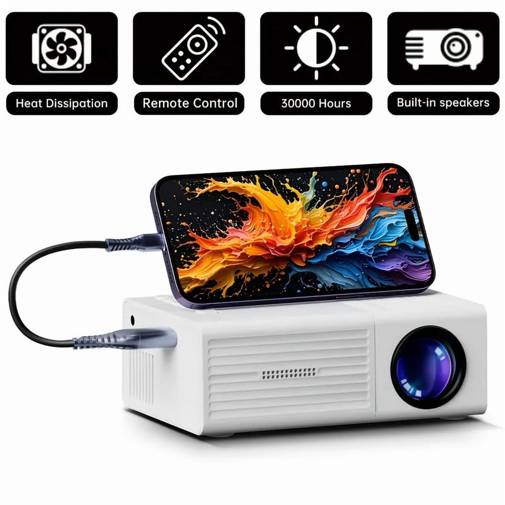 Mini Portable Projector Portable Video Projector with Full HD 4K Support, 720P Local, Smart Tv-Like LCD Display, Compatible with Smartphones/Tablets/Laptops, USB, for Theater, Gaming, Movies