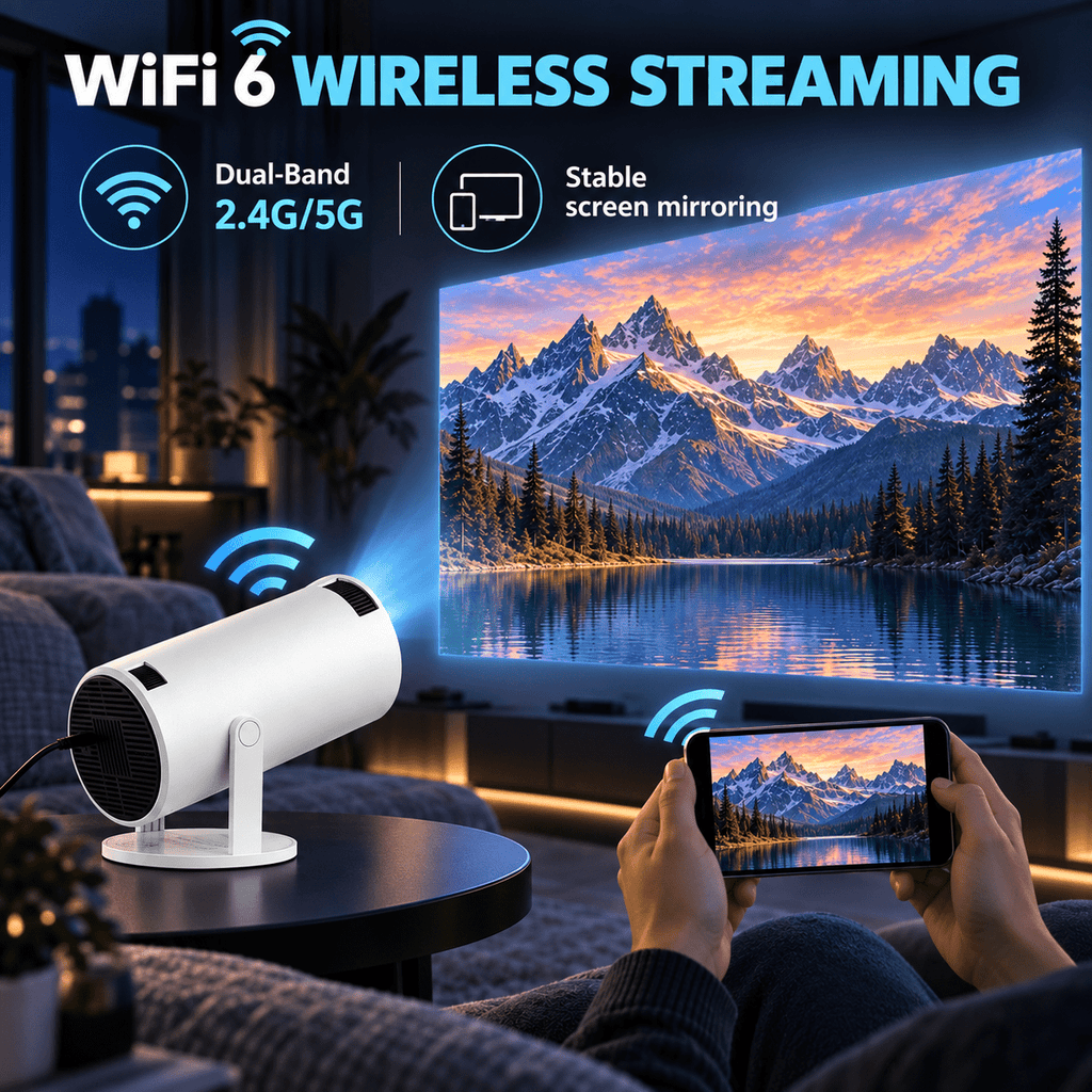 Merry Glow Christmas Projector, 4K HD Smart Projector, With WiFi And Bluetooth, 210° Rotatable Stand,Auto Keystone, Electronic Smart Projectors For Bedroom And Home Cinema