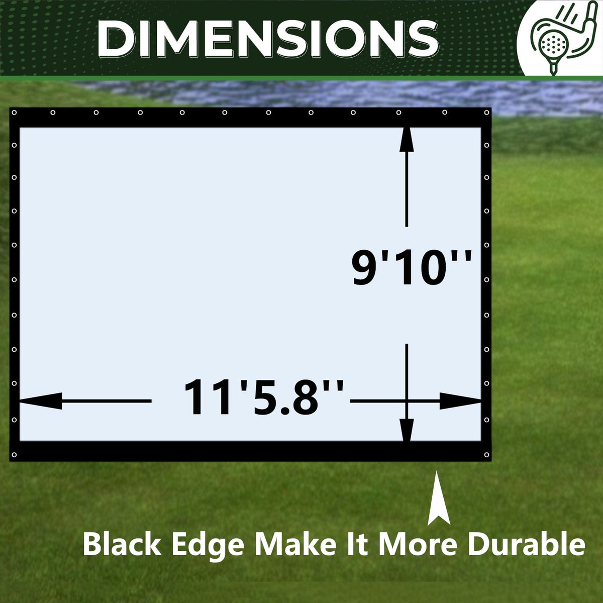 Impact Sports Technologies Indoor Golf Screen High Definition Premium 4k Projection Screen with Blackout Backing and Bungees, 9'10" x 11'5.8''