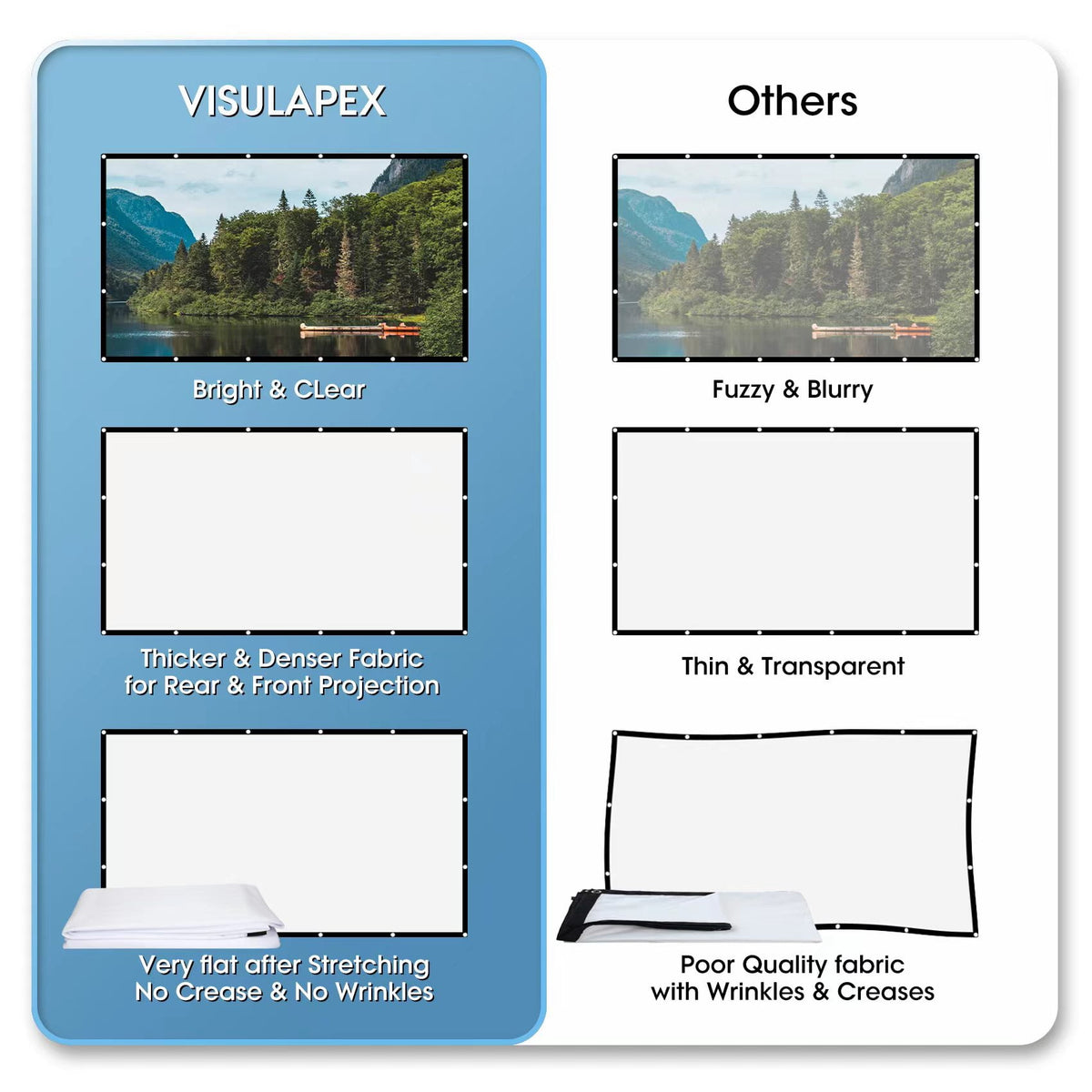 Visulapex Wall Mount 120" Movie Projector Screen, White