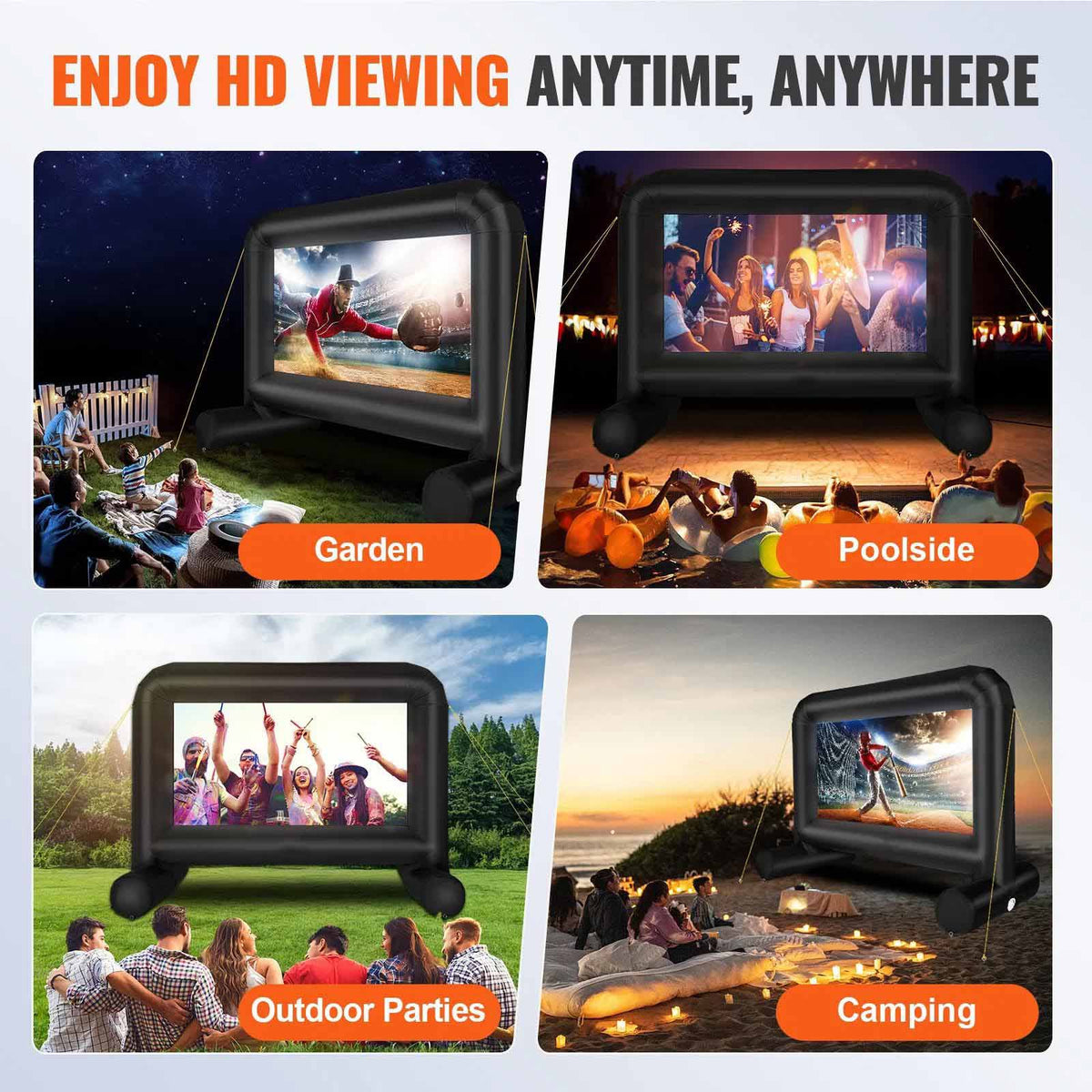 Inflatable Movie Screen, 14 FT Inflatable Projector Screen for Outside with Blower and Carrying Bag, Front/Rear Projection, Oxford Fabric Blow Up Screen
