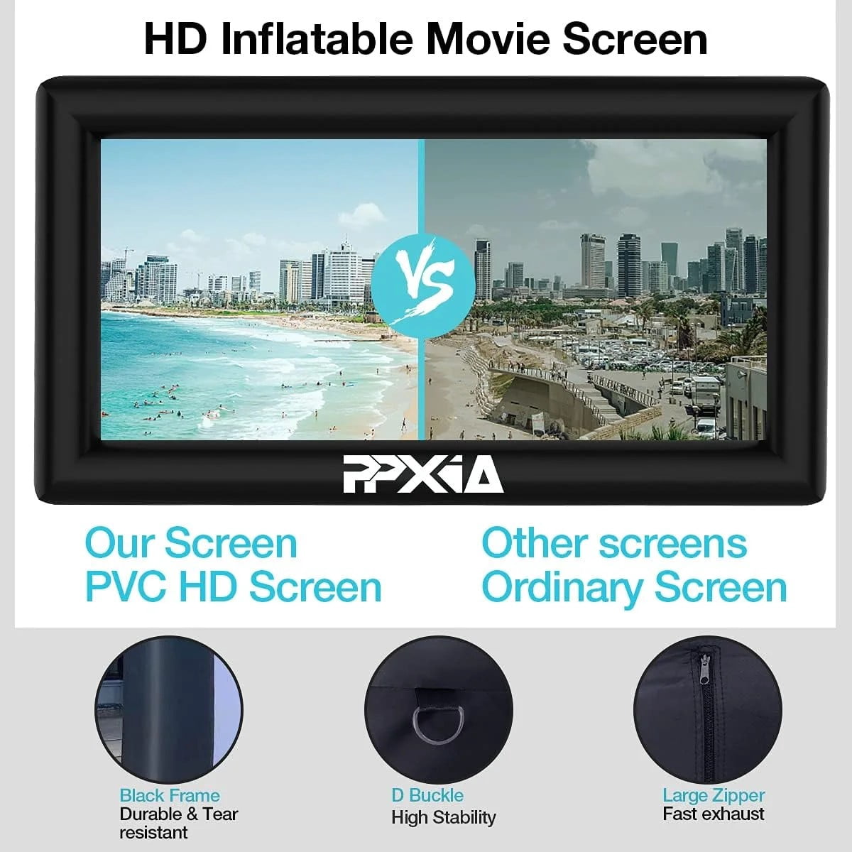 PPXIA 25FT Inflatable Projector Screen, Blowup Screen with Air Blower, Front/Rear Projection for Outdoors