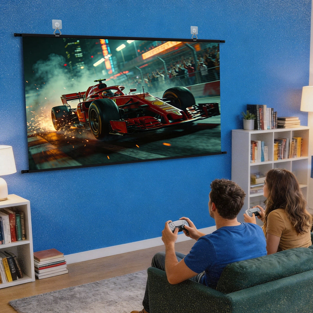 XIAOHUI 84 inch Projector Screen for Indoor Outdoor, Portable Hanging Projection Screen for Home Theater Movie Nights, 16:9 HD 4K