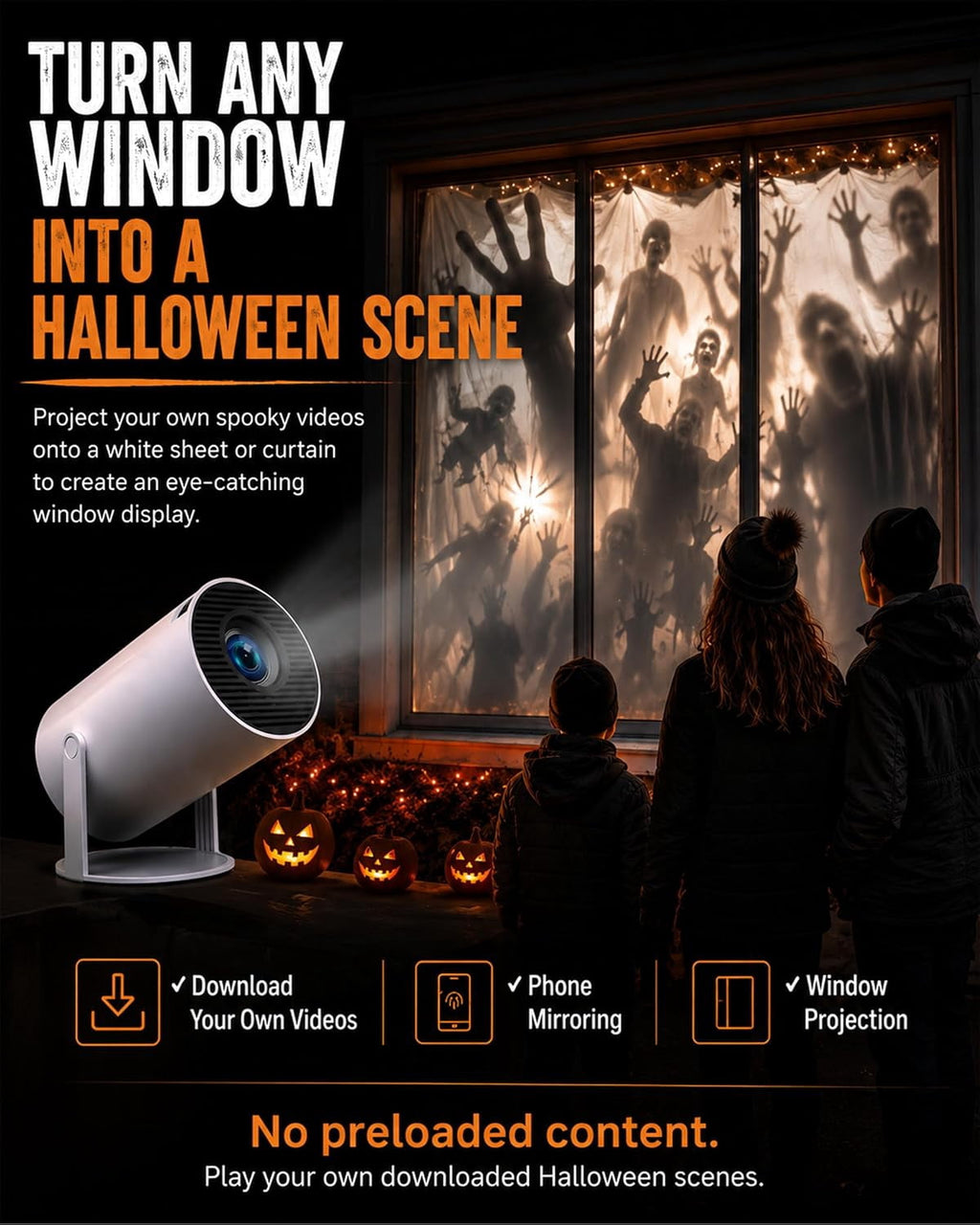 Hcppkzl Halloween Window Projector, 4k Smart Dual-Band Wifi, Scary Hologram Projection Effects, White