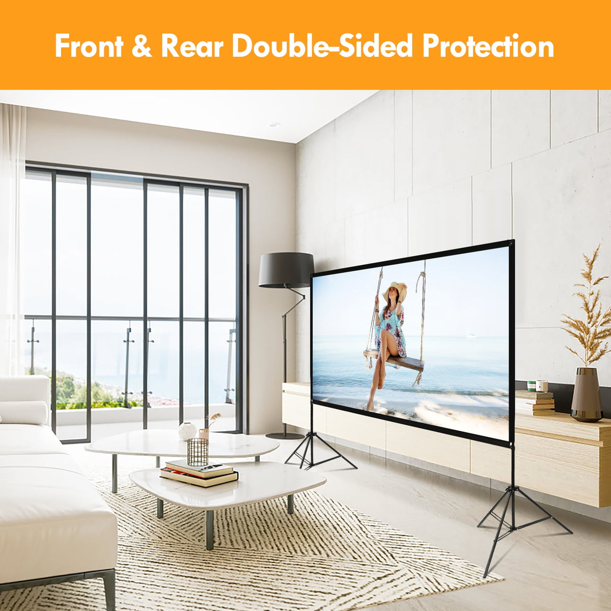 Outdoor Projector Screen with Stand, 100 inch 4K HD 16:9 Portable Movie Screen Wrinkle-Free Projection Screen with Carry Bag for Home Theater Movies Night