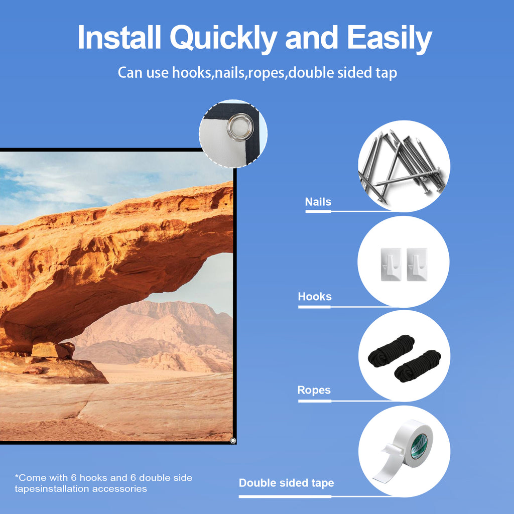 80-inch Portable HD Projector Screen 16:9 Projection Screen Foldable Durable Wall Mounted for Outdoor Movies Home Theater Office