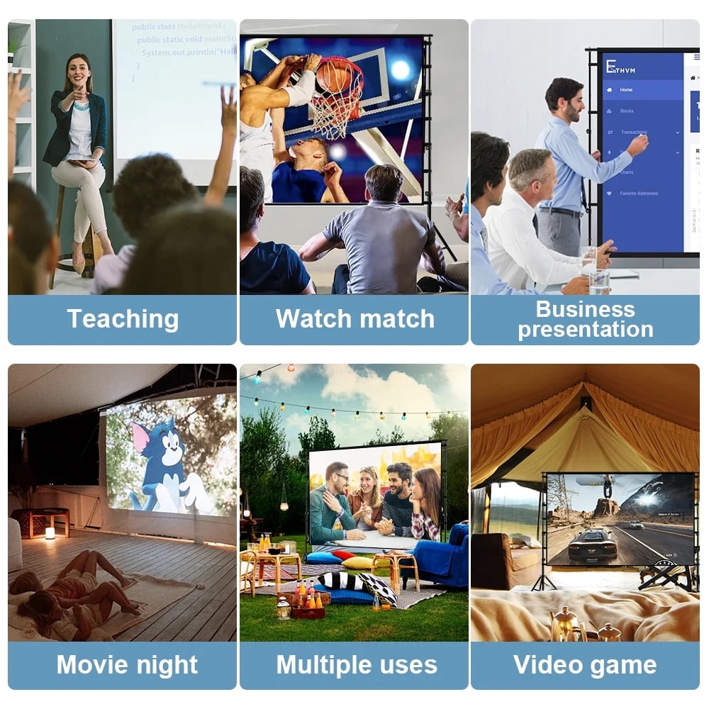 HVKDIEB 120 inch Projector Screen with Stand,16:9 4K HD Portable Projector Movie Screen with Carry Bag for Home Theater Outdoor Indoor