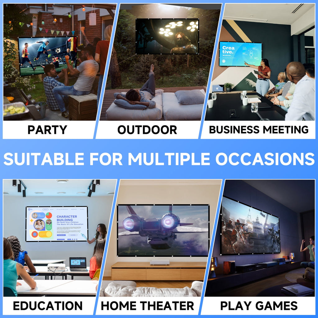 SCREENMAX Projector Screen 120 inch, 16:9 4K HD Movie Portable Projector Screen Indoor Outdoor Projection Screen Wrinkle-Free Foldable Movie Screen for Backyard